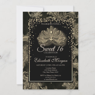 Invitation Masque Floral Moderne Élégant Damassé Sweet 16