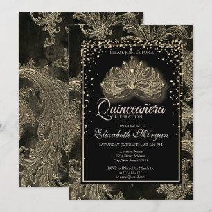 Invitation Masque Floral Moderne Élégant en Damassé pour Quin