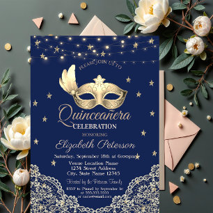 Invitation Masque,Guirlandes,Lace,Étoiles Quinceañera