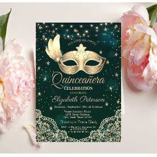 Invitation Masque,Guirlandes,Lace,Étoiles Vert Quinceañera