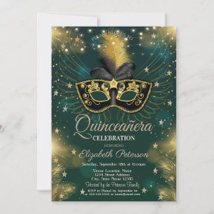 Invitation Masque,Guirlandes Lumineuses,Étoiles Vertes Quince