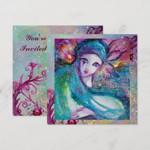 Invitation MASQUE LADY BLEU Élégant Mariage Mascarade