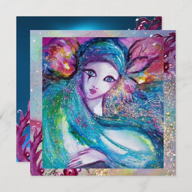 Invitation MASQUE LADY BLUE Élégante Soirée de Mascarade, Sap (Devant / Derrière)