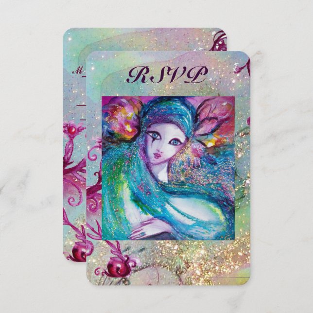 Invitation MASQUE LADY BLUE Fête de Mariage Vénitien Masqué (Devant / Derrière)