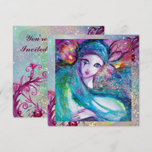 Invitation MASQUE LADY BLUE Fête de Mascarade Floral Étincell