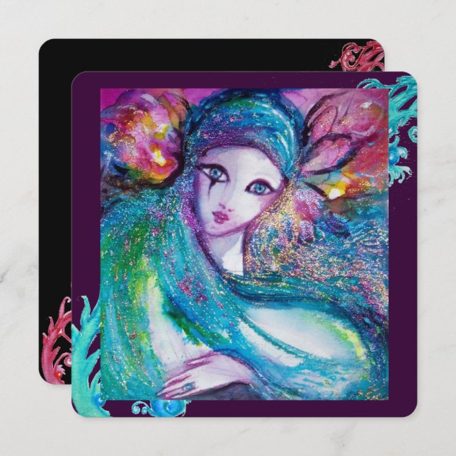 Invitation MASQUE LADY BLUE Fête élégante de masques, sarcell (Devant / Derrière)