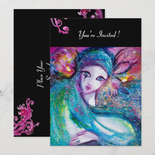 Invitation MASQUE LADY BLUE Soirée Mascarade Tourbillons Roug