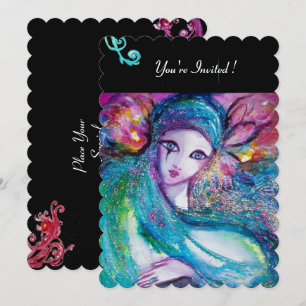 Invitation MASQUE LADY BLUE Soirée Mascarade,Tourbillons Roug