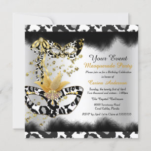 Invitation Masque léopard Black Gold Masquerade Anniversaire