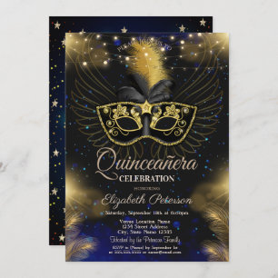 Invitation Masque, Lumières à cordes, Étoiles Blue Quinceañer