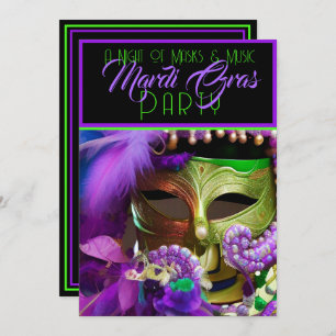 Invitation Masque Mardi Gras Violet Et Vert