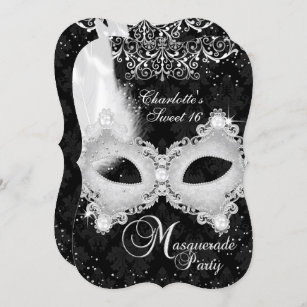 Invitation Masque Mascarade argent noir Mascarade Sweet 16
