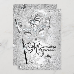 Invitation Masque Mascarade de flocon de neige en argent Quin