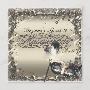 Invitation Masque Mascarade d'or blanc Élégant bal