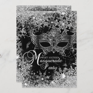 Invitation Masque Mascarade Flacon Noir Argent Sweet 16
