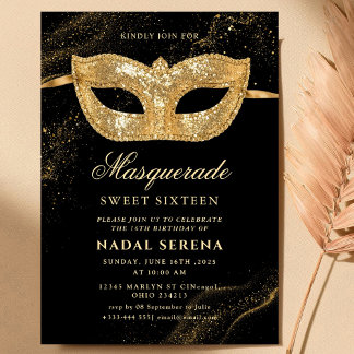 Invitation masque mascarade or Sweet 16
