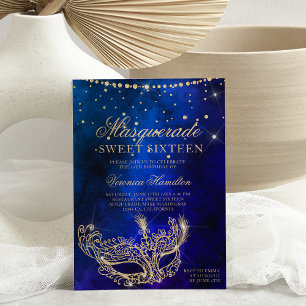 Invitation Masque masqué bleu or parties scintillant Sweet 16