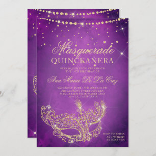 Invitation Masque masqué lilas or parties scintillant quincea