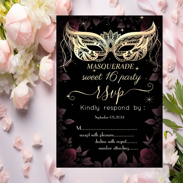 Invitation Masque noir Bourgogne Rose Noir 80 Doux 16 RSVP (Créateur téléchargé)