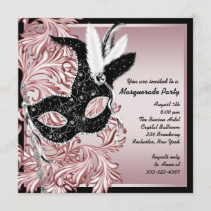 Invitation Masque noir rose Fête de masquerade rose noir