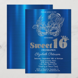 Invitation Masque Pailleté Bleu Métallisé Sweet 16