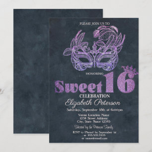 Invitation Masque Pailleté Violet Sweet 16