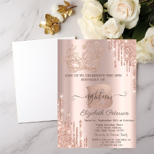 Invitation Masque Paillettes Drips Rose Gold 18ème Anniversai