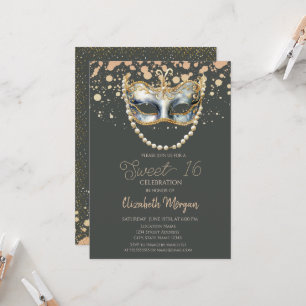 Invitation Masque Perles,Confetti Mascarade Sweet 16