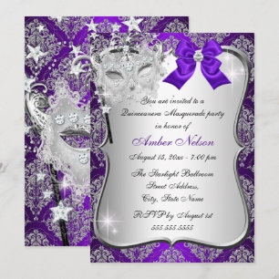 Invitation Masque pourpre Damask Masque Quinceanera Masquerad