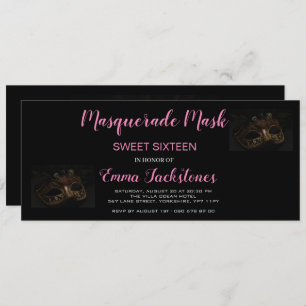 Invitation Masque rose Elegant Masquerade thème Sweet sixteen