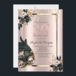 Invitation Masque Rose noir Confetti Rose Gold 30e<br><div class="desc">Elegant masque,  roses noirs et confetti sur arrière - plan or rose.</div>