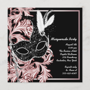 Invitation Masque rose noir rose Noir rose Fête Mascarade