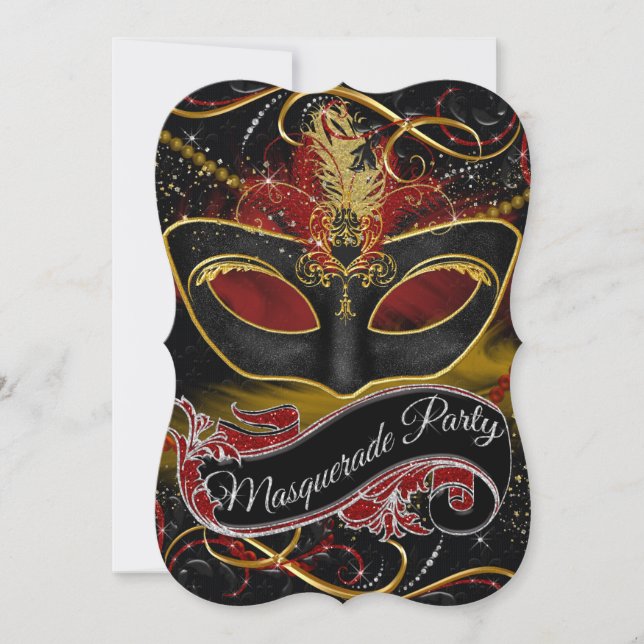 Invitation Masque rouge et or scintillant Mascarade (Devant)
