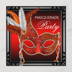 Invitation Masque Rouge Soirée Bal Masqué en Noir et Rouge