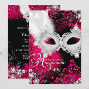 Invitation Masque scintillant rose et blanc Mascarade Sweet 1
