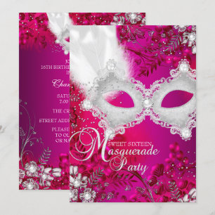 Invitation Masque scintillant rose et blanc Masquerade Sweet