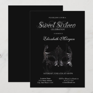 Invitation Masque Simple Argent Noir Douce 16