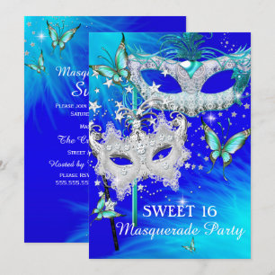 Invitation Masque Sweet 16 Bleu sarcelle Diamant Masque