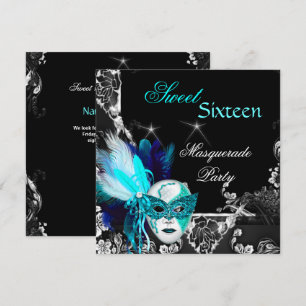 Invitation Masque Sweet 16 Masque Bleu Sarcelle Noir Fête