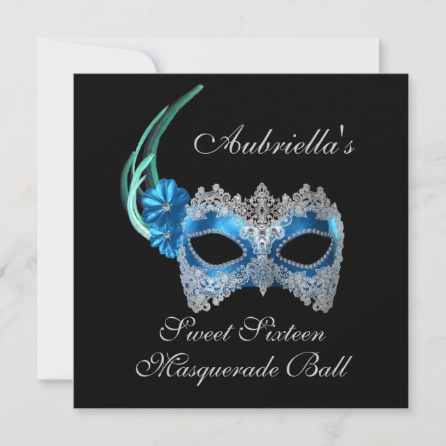 Invitation Masque Turquoise "Sweet sixteen Masquerade Ball" a (Devant)