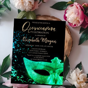 Invitation Masque Vert, Confettis Quinceañera