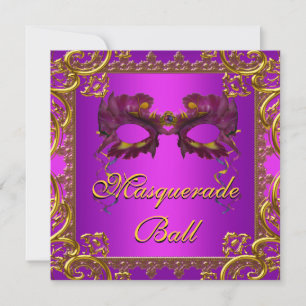 Invitation Masque violet or soirée masquée violette