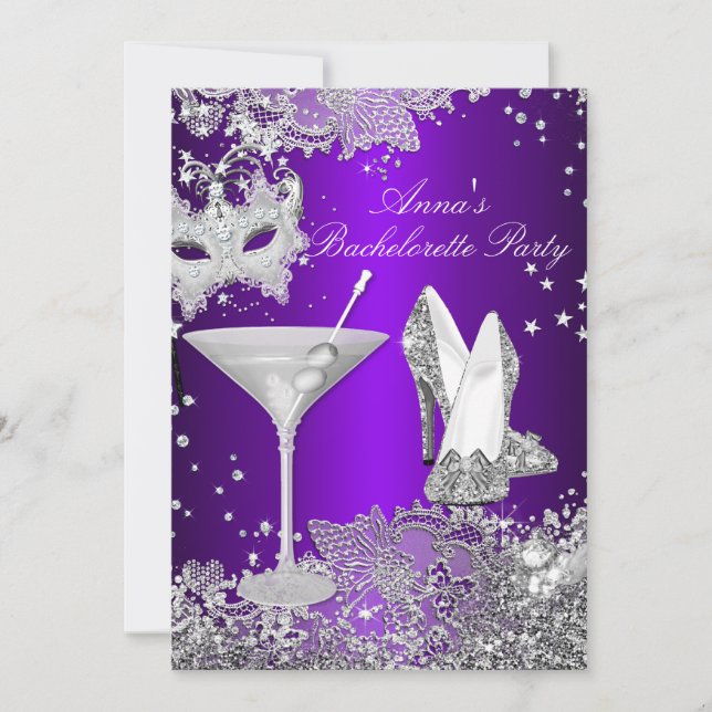 Invitation Masque Violet & Soirée de Bachelorette avec Broder (Devant)