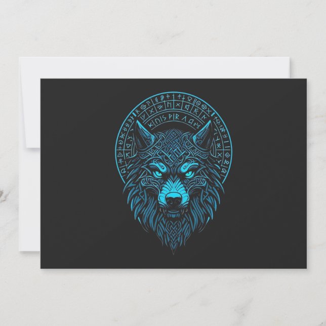 Invitation Masque Wolf Odin Runes Norse Compass Viking (Devant)