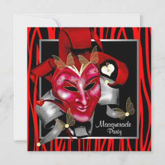 Invitation Masque Zèbre Rouge Fête de Mascarade Rouge