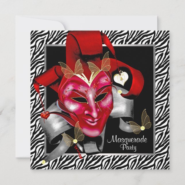 Invitation Masque Zèbre Rouge Fête de Mascarade Rouge (Devant)