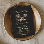 Invitation Masquerade 21e anniversaire Black Gold Mask<br><div class="desc">Le Modèle d'invitation moderne noir et or est parfait pour une soirée de 21ème anniversaire élégante. Élégant et minimaliste, l'invitation à thème est plein d'éléments de design amusants et modernes, de calligraphie élégante et de polices modernes. Les anniversaires sont des jours spéciaux, et cet invitation peut l'aider à rendre mémorable...</div>