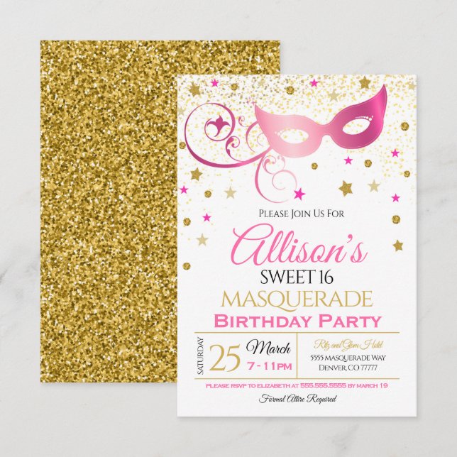 Invitation Masquerade Anniversaire  (Devant / Derrière)
