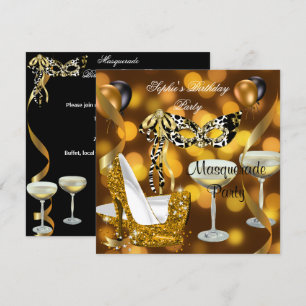 Invitation Masquerade Anniversaire Or Stiletto Champagne 2