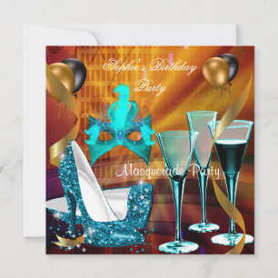 Invitation Masquerade Anniversaire Sarcelle Or Vin Stiletto 4